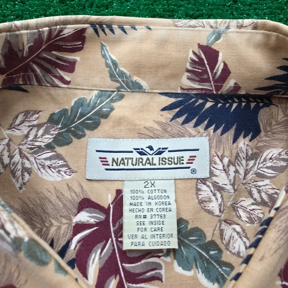 Natural Issue Hawaiian Shirt Mens 2XL Tan Tropical Leaf Print Cotton Aloha - Picture 7 of 8